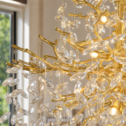 61" Gold 23-Light Tiered K9 Crystal Branch Chandelier
