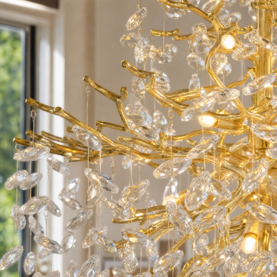 61" Gold 23-Light Tiered K9 Crystal Branch Chandelier