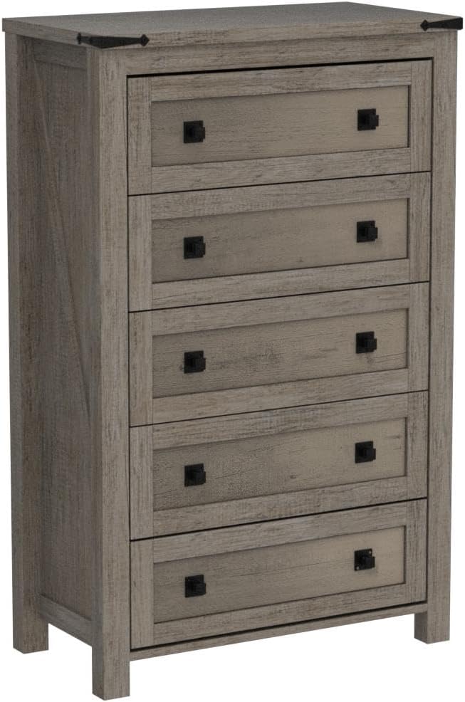 T4TREAM Farmhouse 5 Drawer Dresser - Rustic Wood Chest