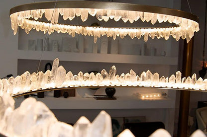 Geode Quartz Crystal Round Brass Chandelier 36" 47"