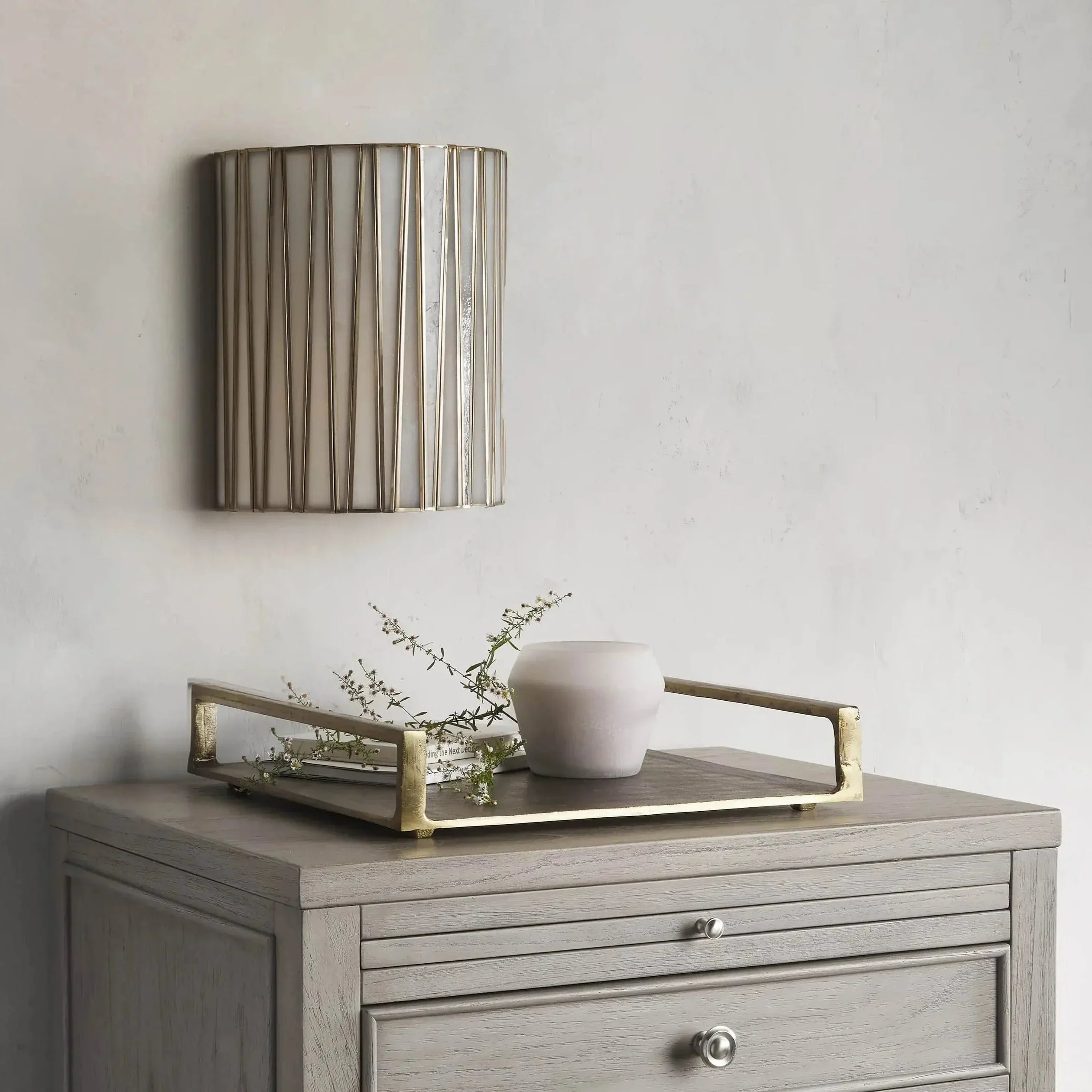 Junet Hand-Blown Glass Wall Sconce, Brass Finish, 10.25" Width