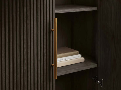 Tall Reeded Oak Storage Cabinet with Doors