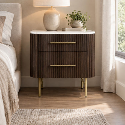Double Drawer Bedside Chest with Stone Top