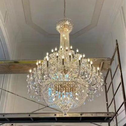 Extra Large European-style Multi-layers Candle Luxury Crystal Chandelier Gold Art Foyer/Staircase Decorative Light Fixture