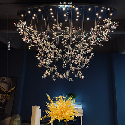 Hotel Entrance Crystal Flower Branch Chandelier Luxury Ceiling Lighting Fixture for Foyer Entryway