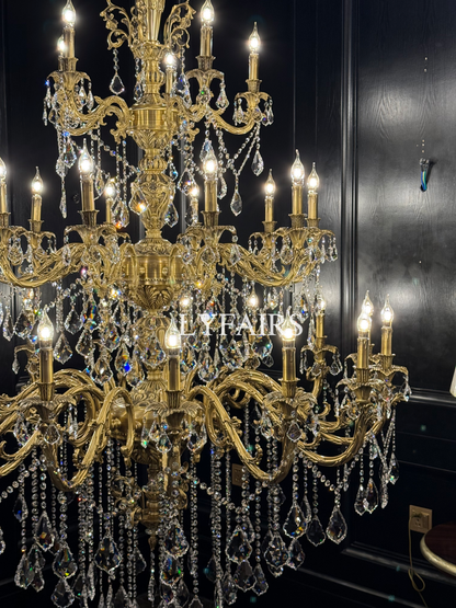 Baroque Revival Unique Patterned Antique Brass Chandelier Set