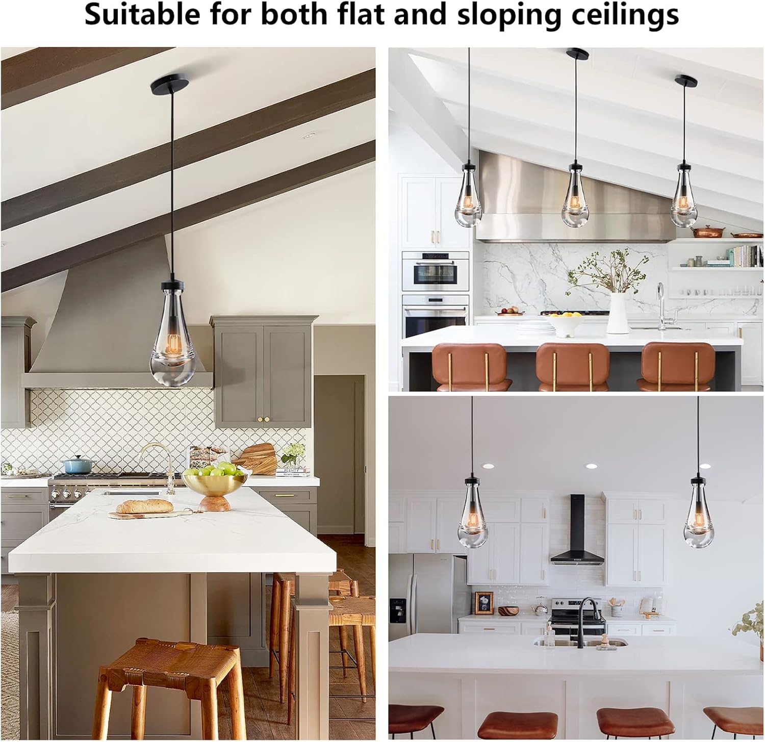 Modern Nickel Pendant Light, Raindrop Hanging Light Fixtures for Kitchen Island, Indoor Crystal Ceiling Light Fixtures with Clear Solid Crystal Raindrop for Living Room Hallway