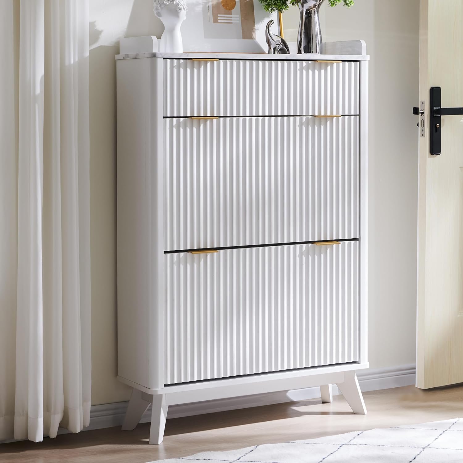 T4TREAM Fluted Shoe Storage Cabinet: 48" Tall Narrow Organizer