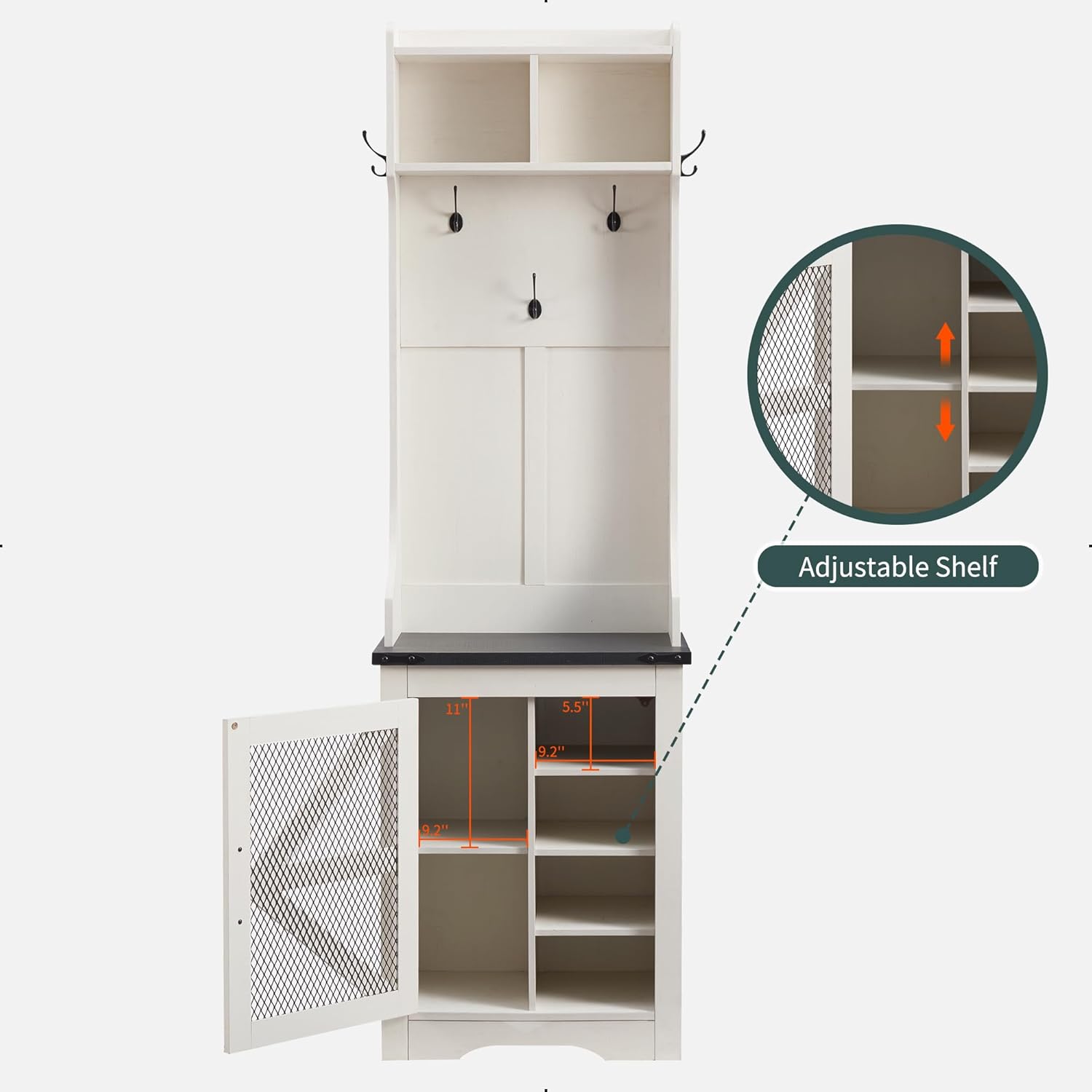 JXQTLINGMU Farmhouse Hall Tree with Shoe Storage Bench & 5 Hooks