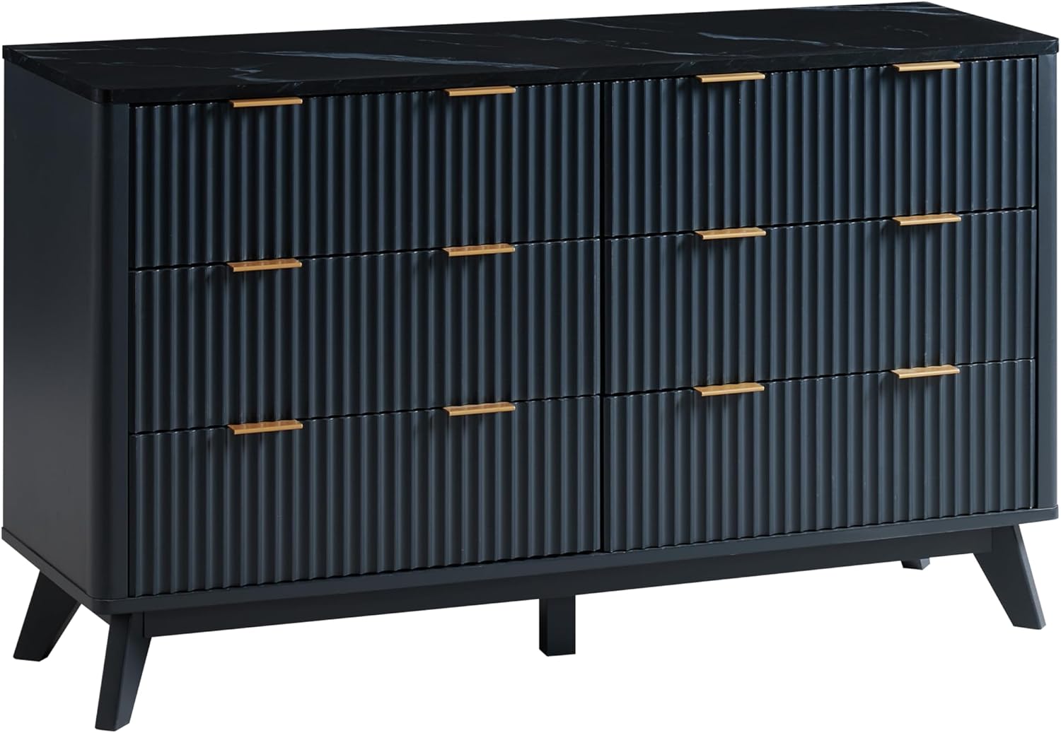 T4TREAM Fluted 6-Drawer Dresser, Dark Grey - Bedroom Organizer