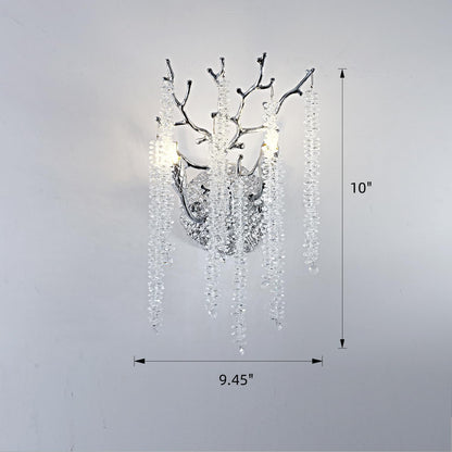 Silver Crystal Tree Branch Wall Sconce 10" Height Modern