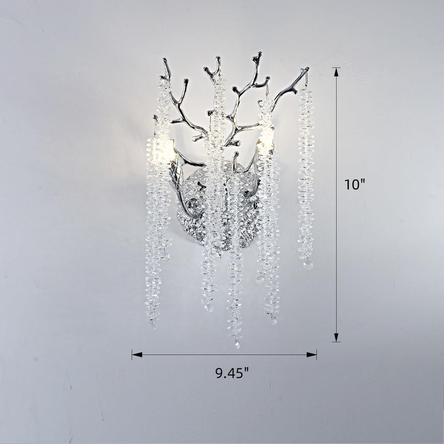 Silver Crystal Tree Branch Wall Sconce 10" Height Modern