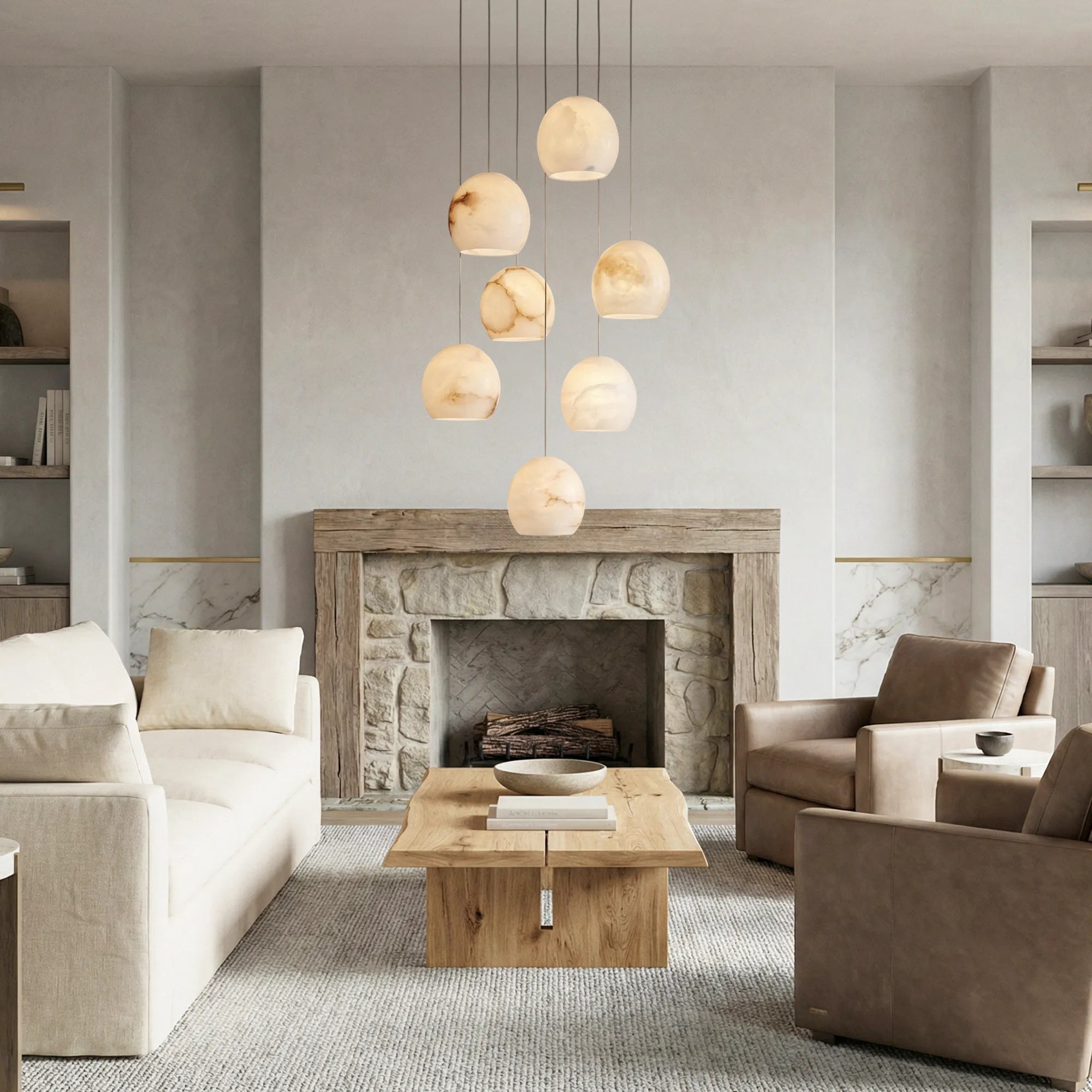 Maeva Round Alabster Chandelier 7'' 15'' 36''