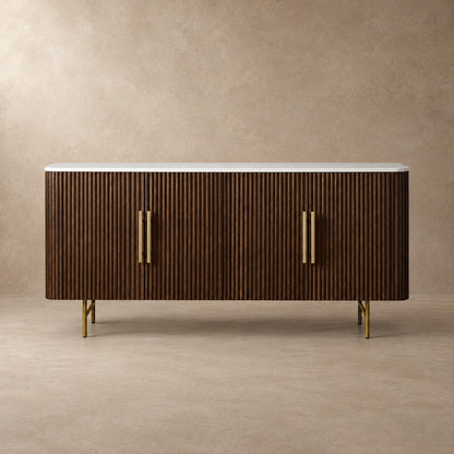 Rural Marble-Top Oak Sideboard Cabinet