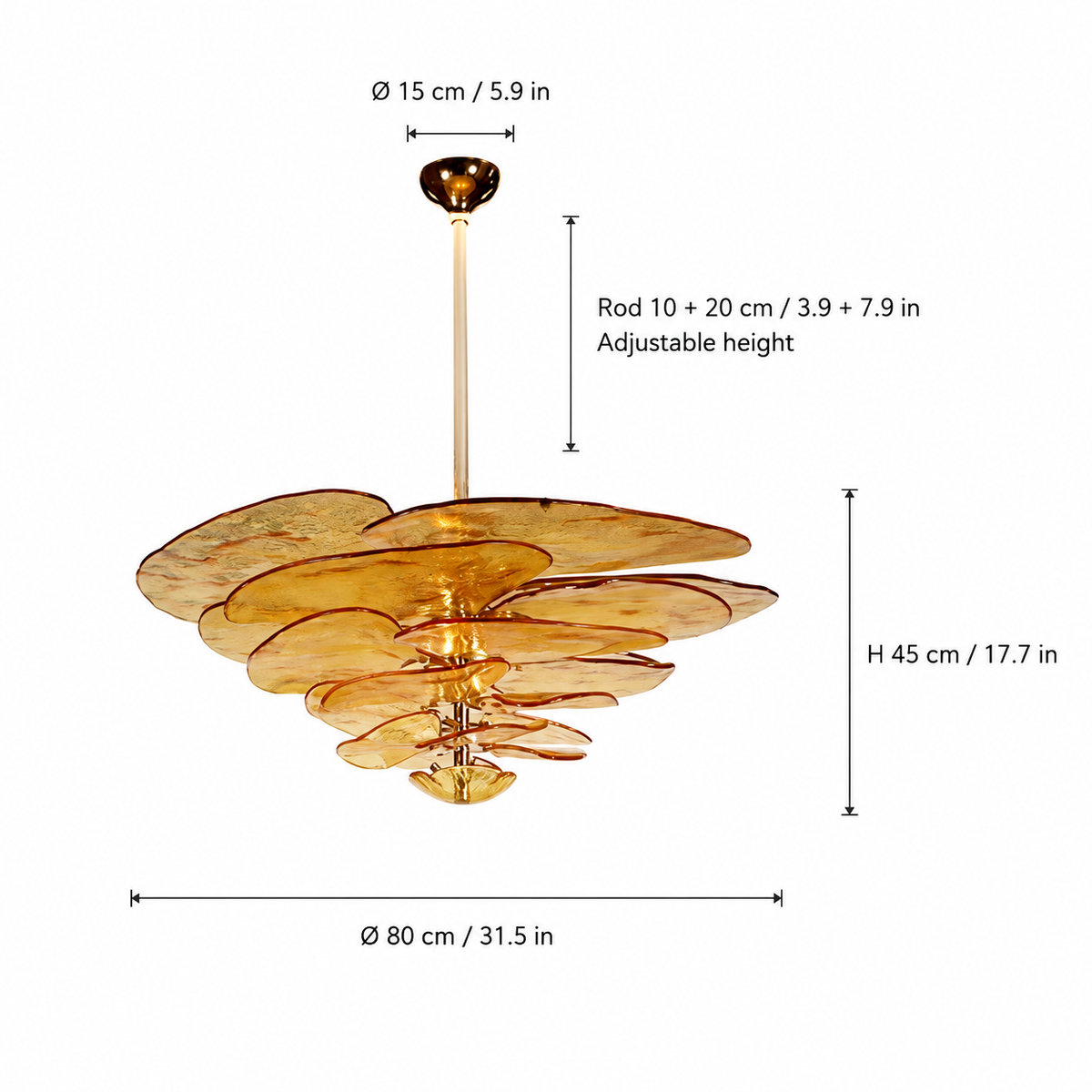 Petal Cascade Artisan Murano Chandelier 21.7"-39.4"