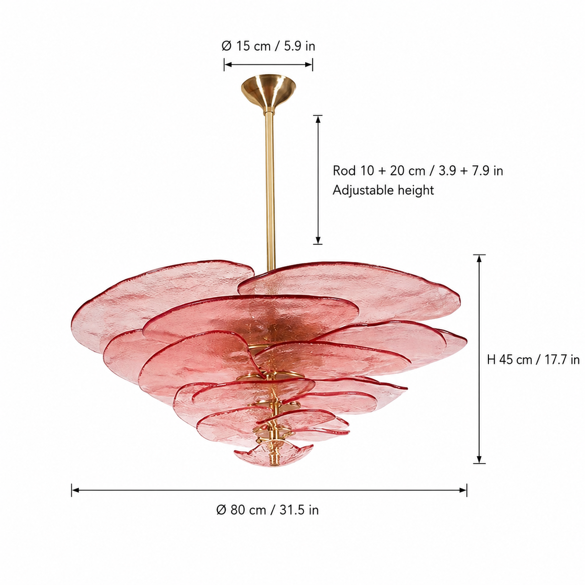 Petal Cascade Artisan Murano Chandelier 21.7"-39.4"