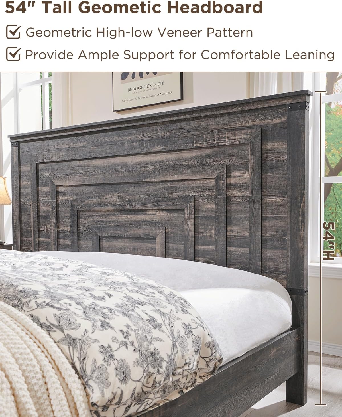 Farmhouse King Size Wood Bed Frame with Storage Drawers