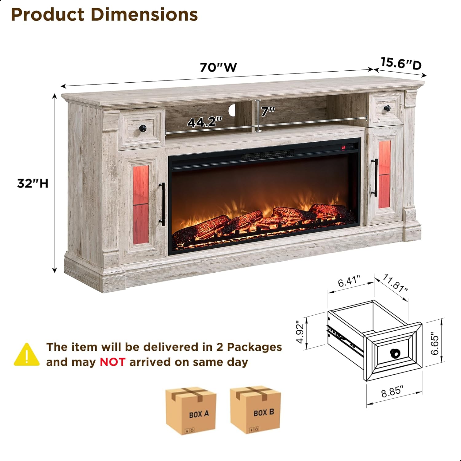 OKD Farmhouse Fireplace TV Stand for 80 Inch TVs