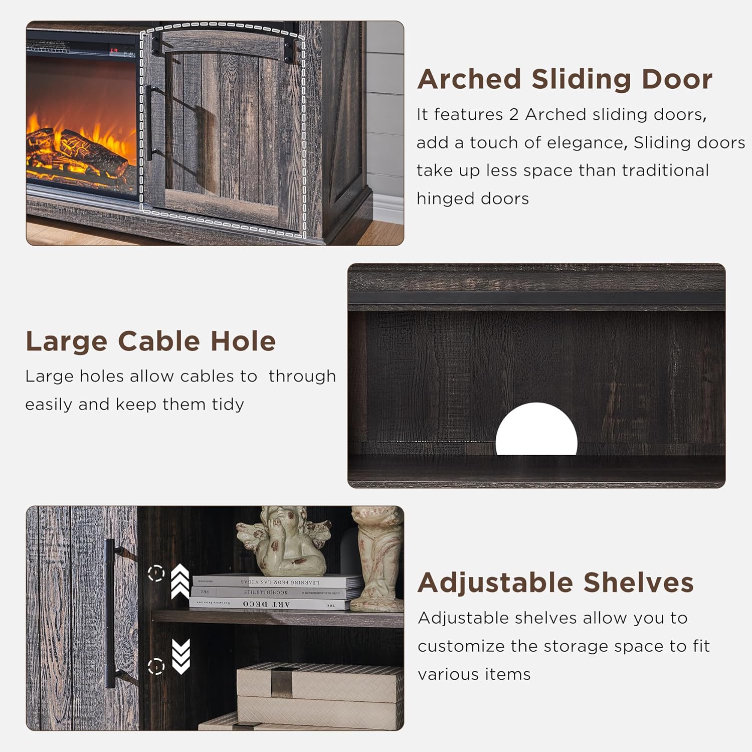 OKD Farmhouse Fireplace TV Stand for 70+ Inch TV