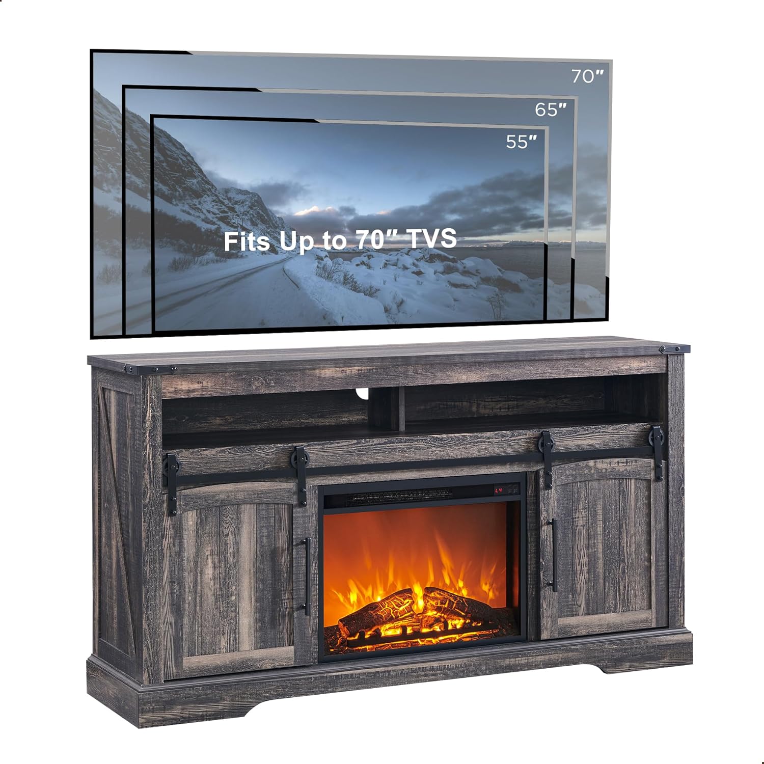 OKD Farmhouse Fireplace TV Stand for 70+ Inch TV