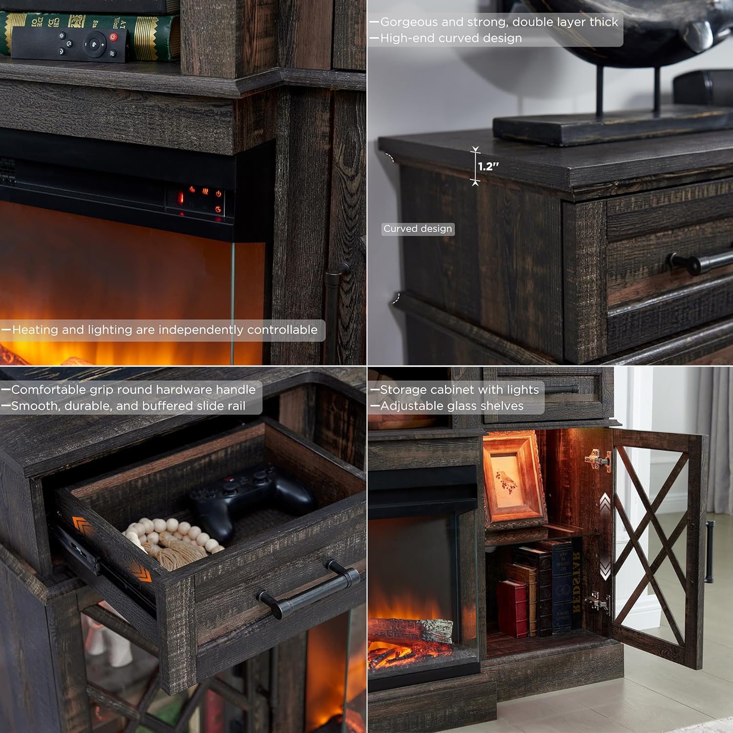 OKD Farmhouse Fireplace TV Stand - 70 Inch Entertainment Center