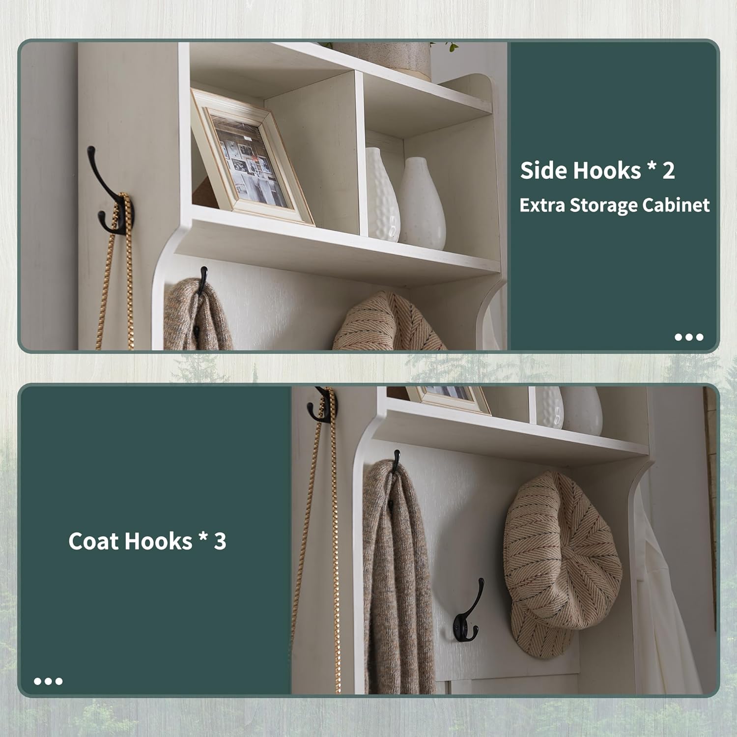 JXQTLINGMU Farmhouse Hall Tree with Shoe Storage Bench & 5 Hooks