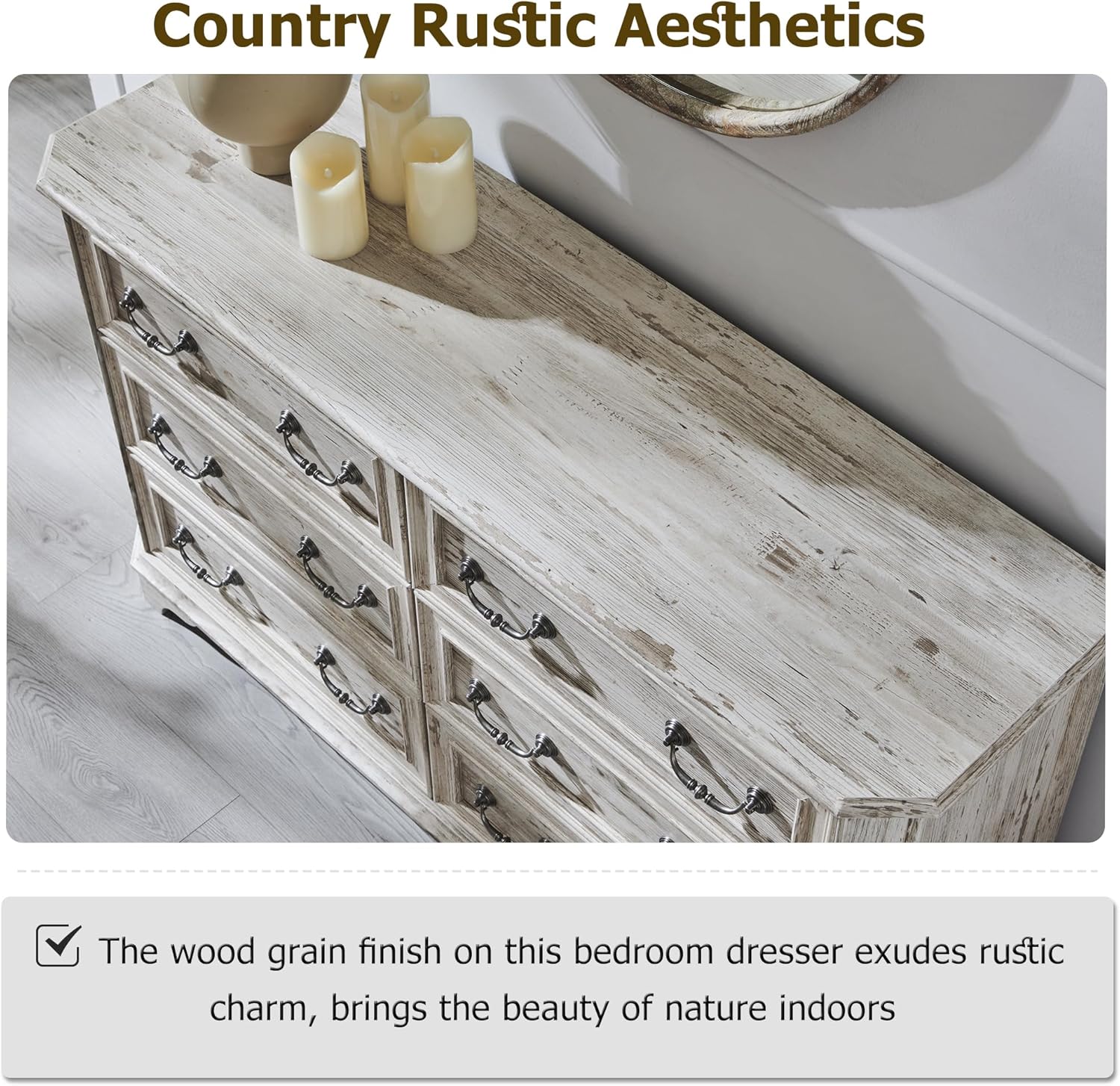 Wide Rustic Farmhouse 6-Drawer Dresser | Distressed White Wood