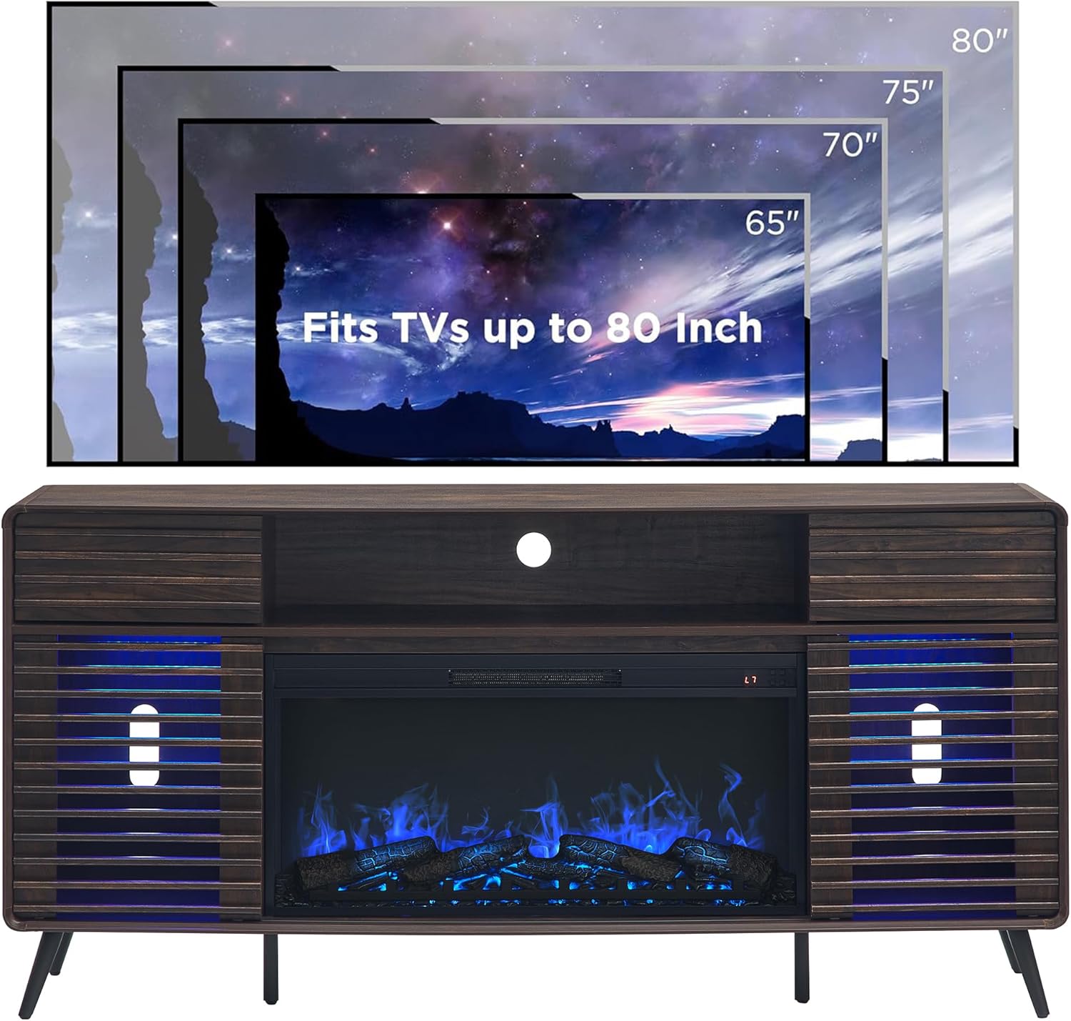 RedLemon Mid Century Modern Fireplace TV Stand for 80 Inch TV