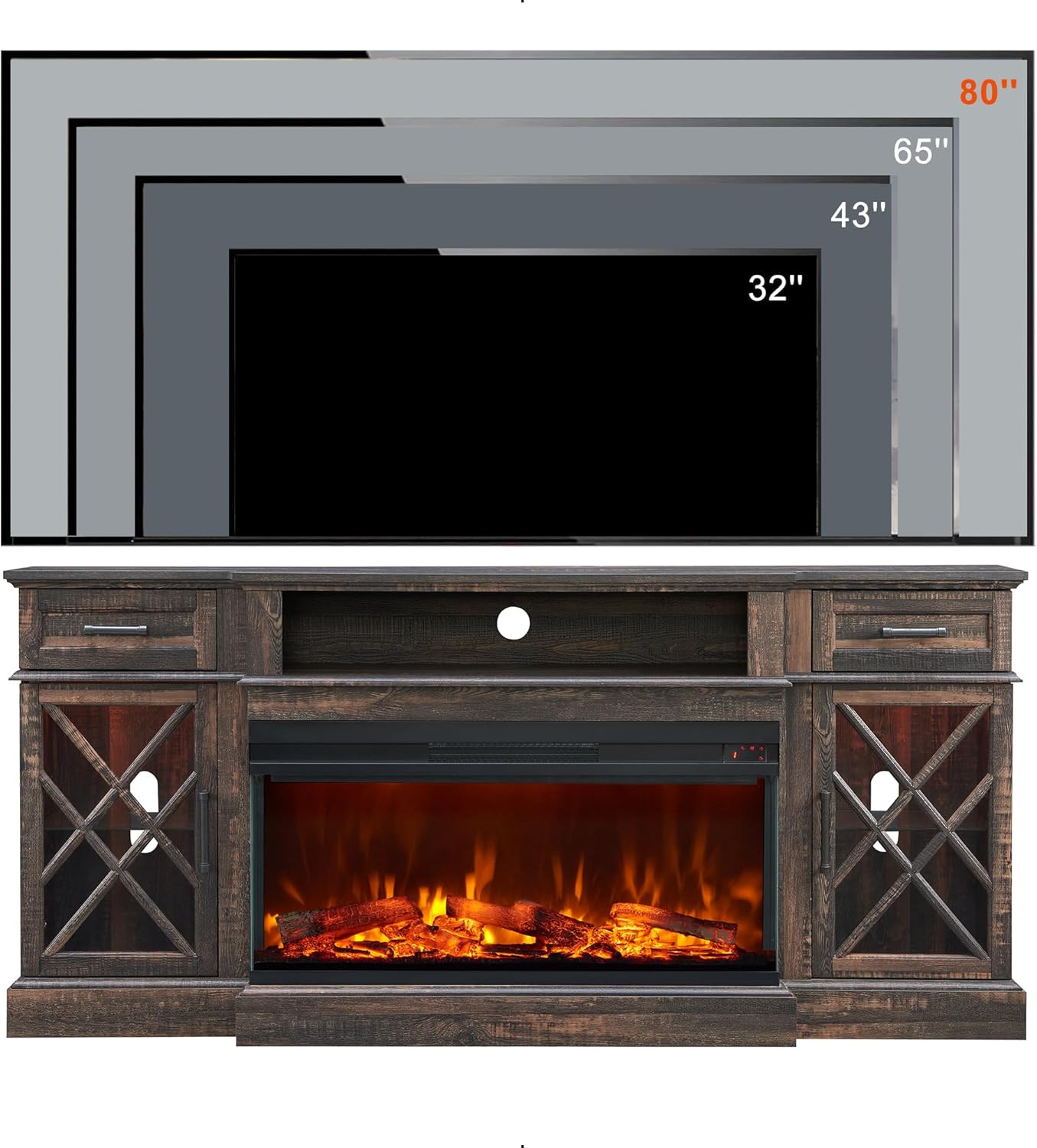 OKD Farmhouse Fireplace TV Stand - 70 Inch Entertainment Center