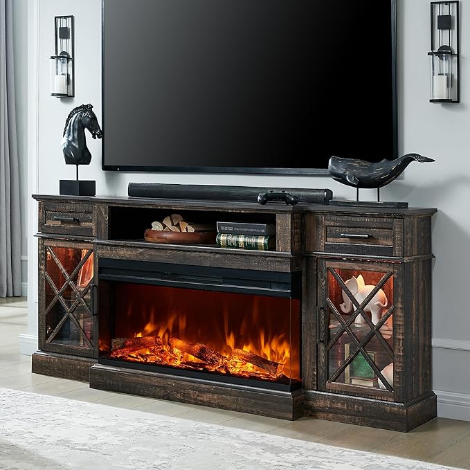OKD Farmhouse Fireplace TV Stand - 70 Inch Entertainment Center