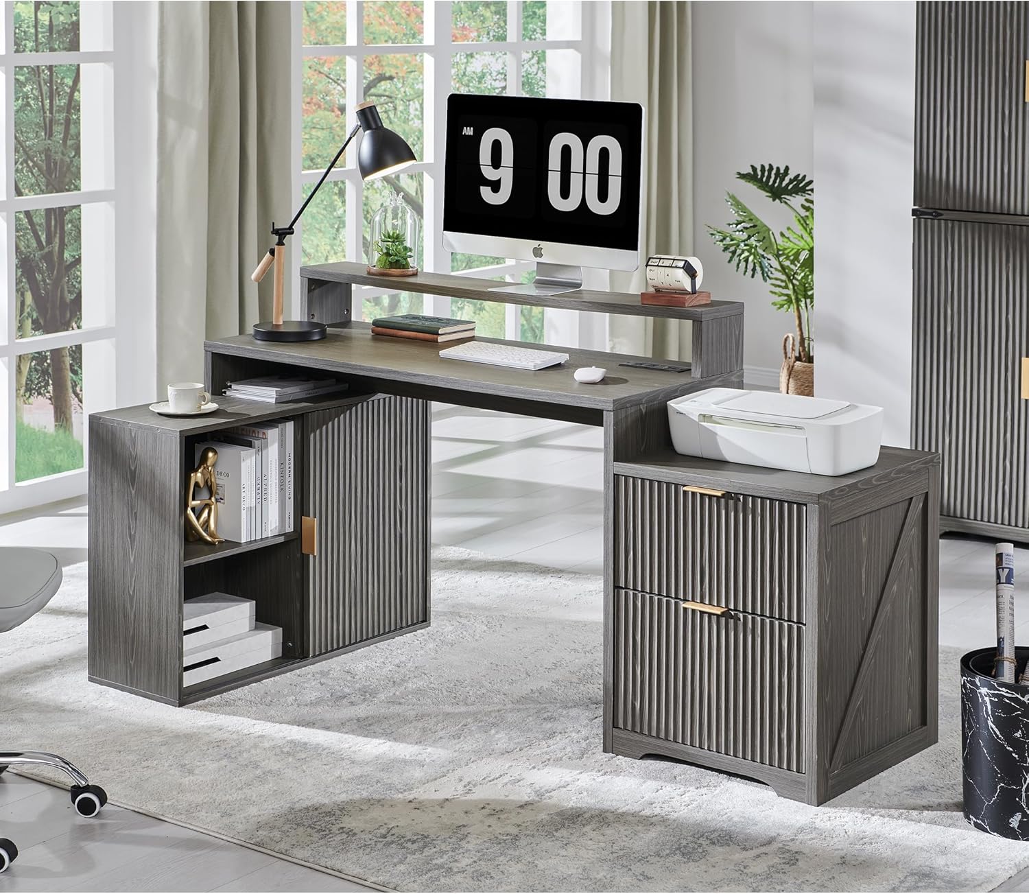 Modern 67" L-Shaped Desk with Storage & Power Outlets