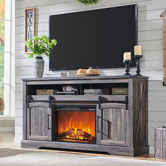 OKD Farmhouse Fireplace TV Stand for 70+ Inch TV