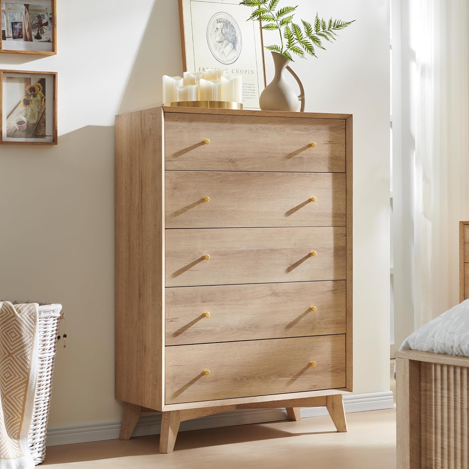 T4TREAM 5-Drawer Dresser: Mid-Century Modern Wood Storage Organizer