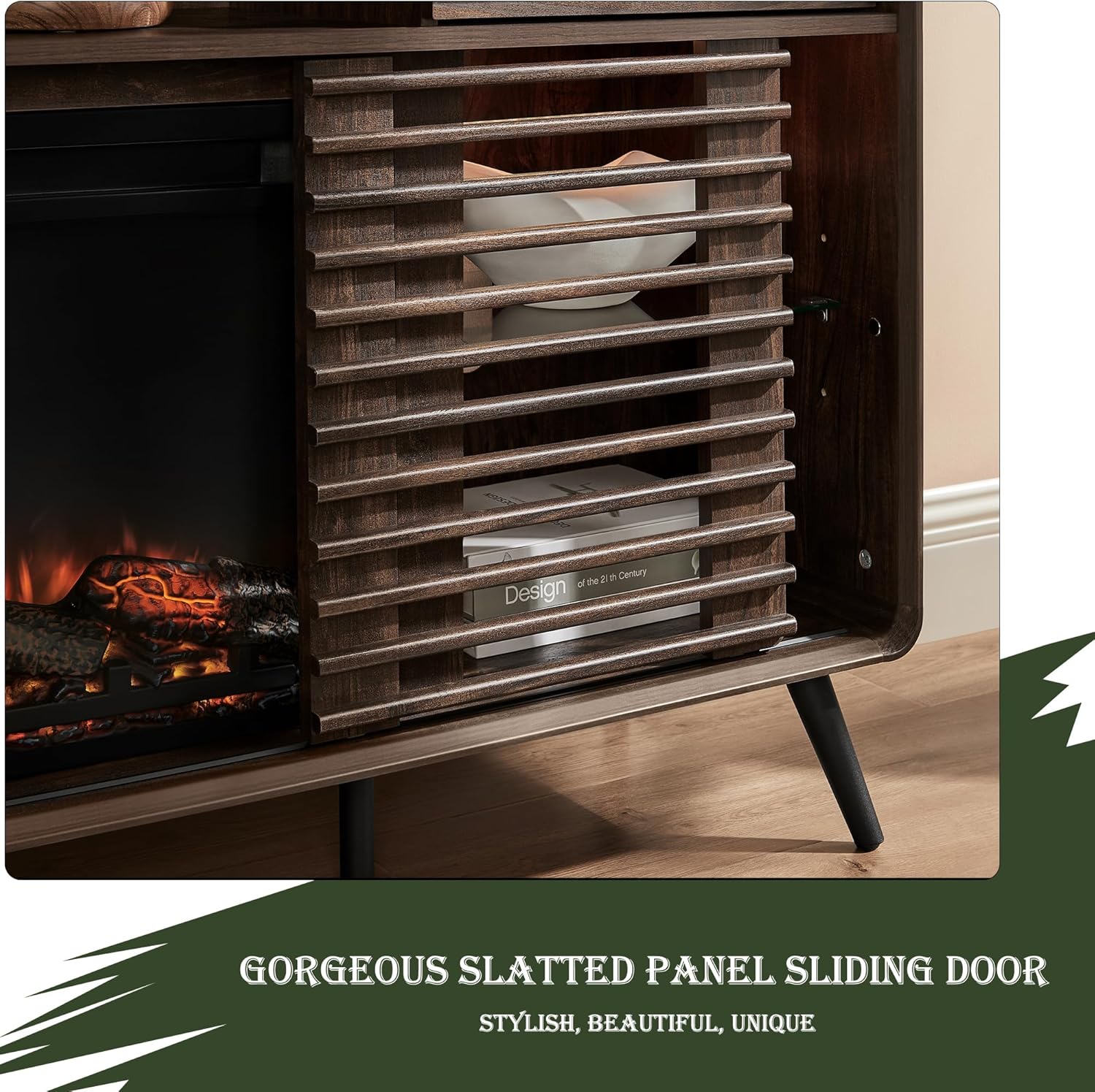 RedLemon Mid Century Modern Fireplace TV Stand for 80 Inch TV