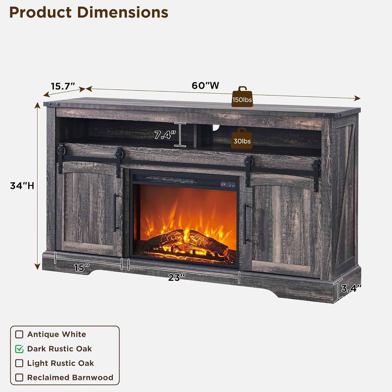 OKD Farmhouse Fireplace TV Stand for 70+ Inch TV