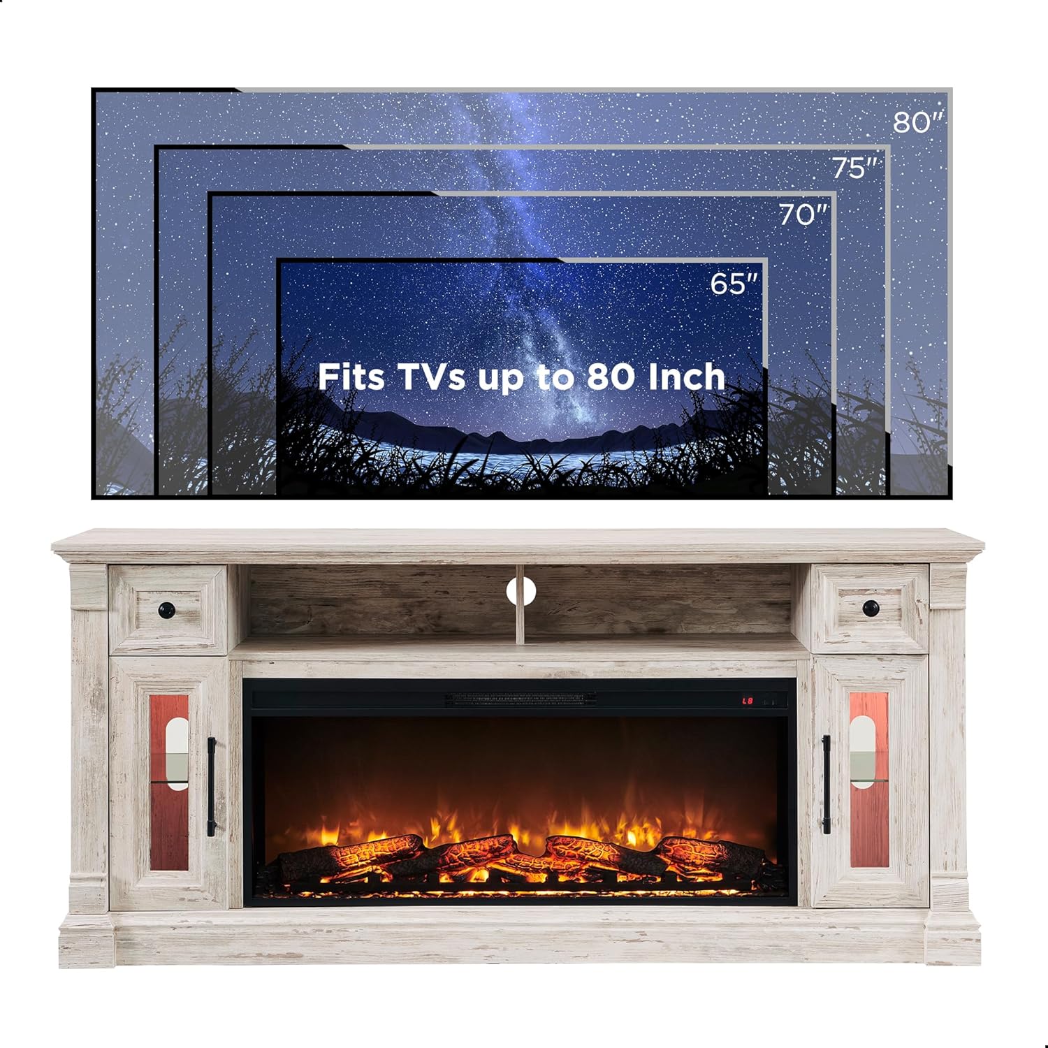 OKD Farmhouse Fireplace TV Stand for 80 Inch TVs