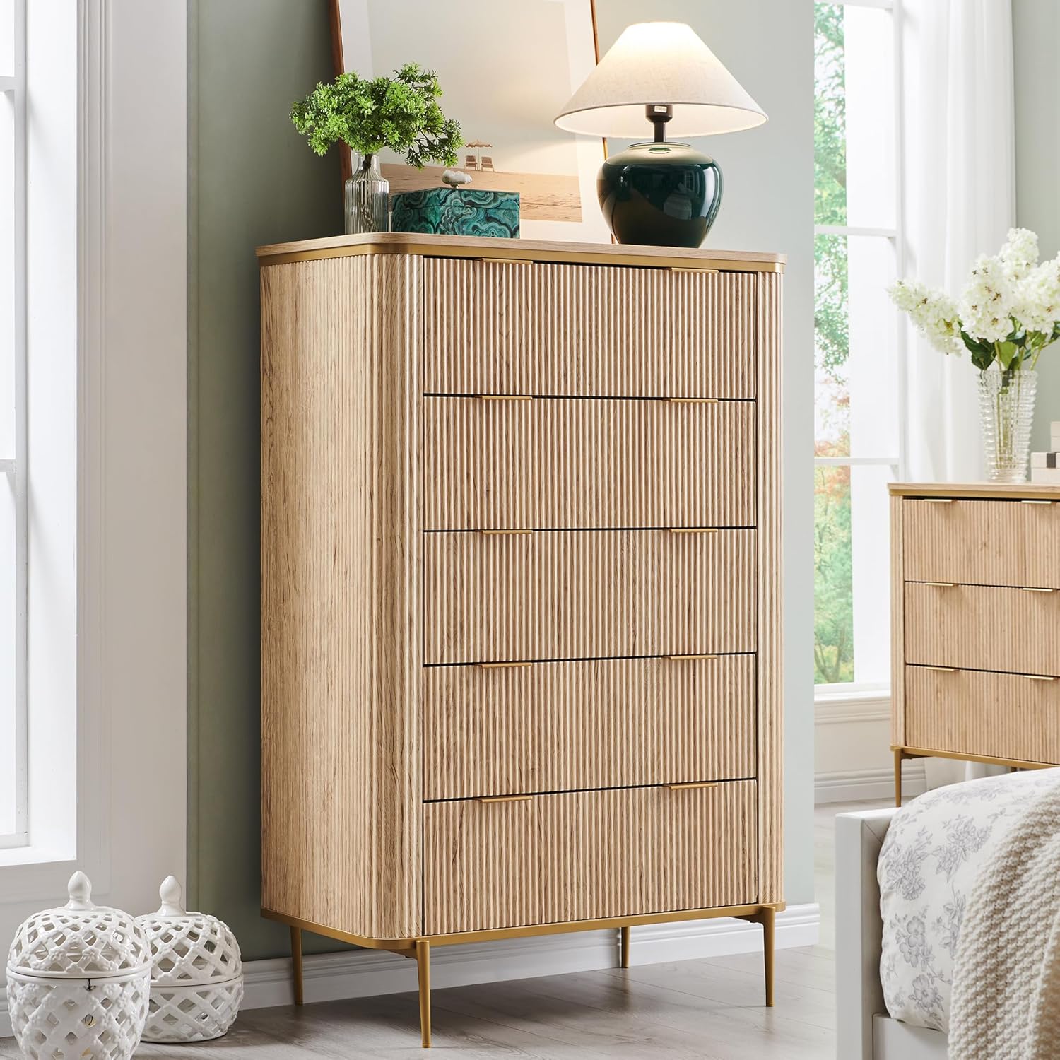 T4TREAM Fluted 5-Drawer Dresser: Modern Wood Storage Organizer