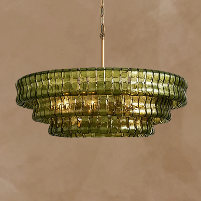 Givrelle round chandelier in brass with green Italian glass shades