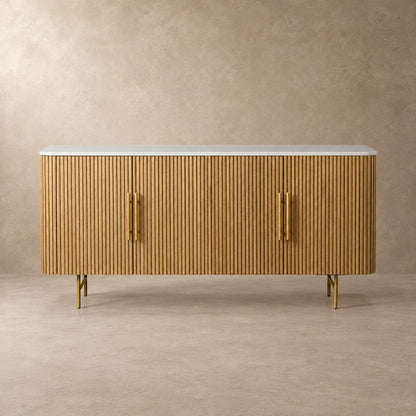 Rural Marble-Top Oak Sideboard Cabinet
