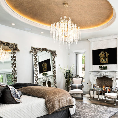Light Luxury Silver Flower Branch Chandelier with Icicle Details for Bedroom Dining Room and Hallway