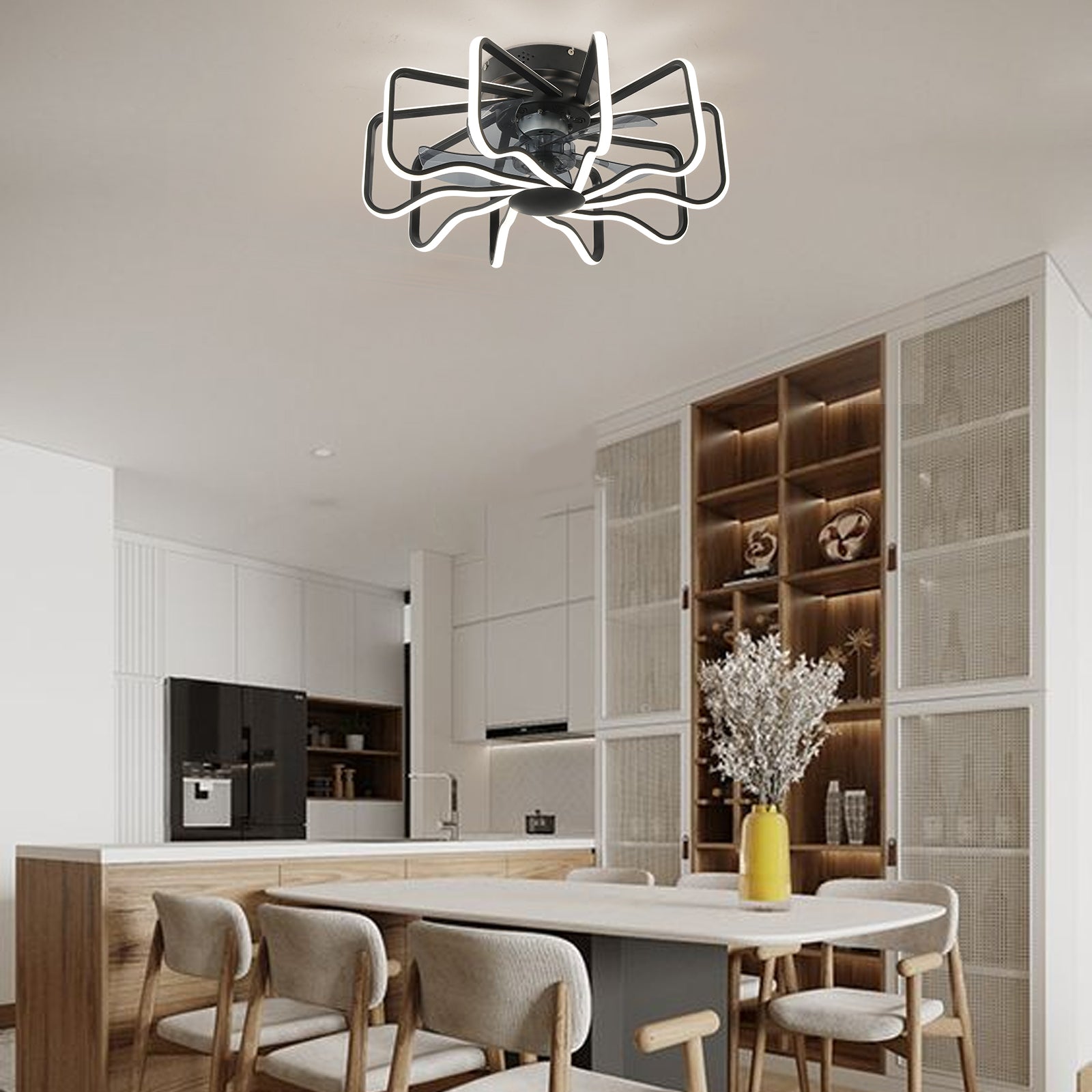Callan Black eiling Fans with Lights and Remote, Flush Mount Ceiling Fan, Dimmable 3 Color