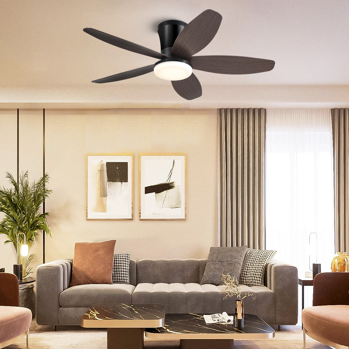 Indoor/Outdoor Recessed Black Ceiling Fan Light