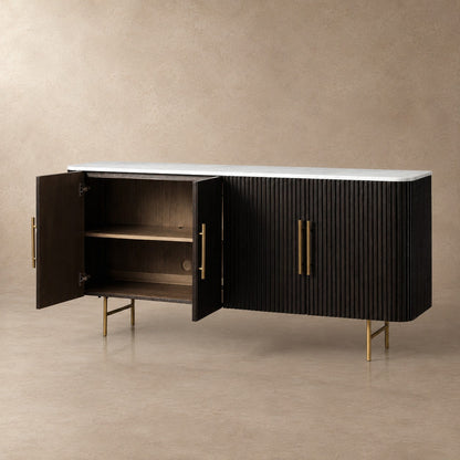 Rural Marble-Top Oak Sideboard Cabinet