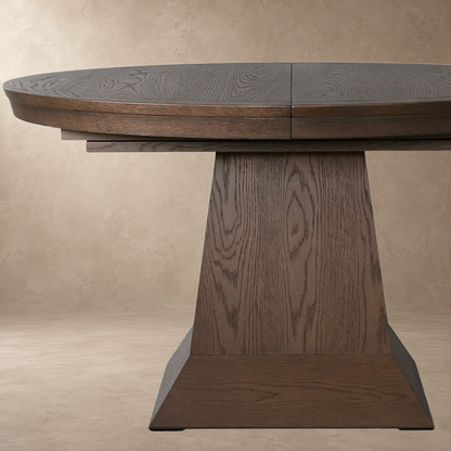 Round Oak Extension Dining Table with Leaves