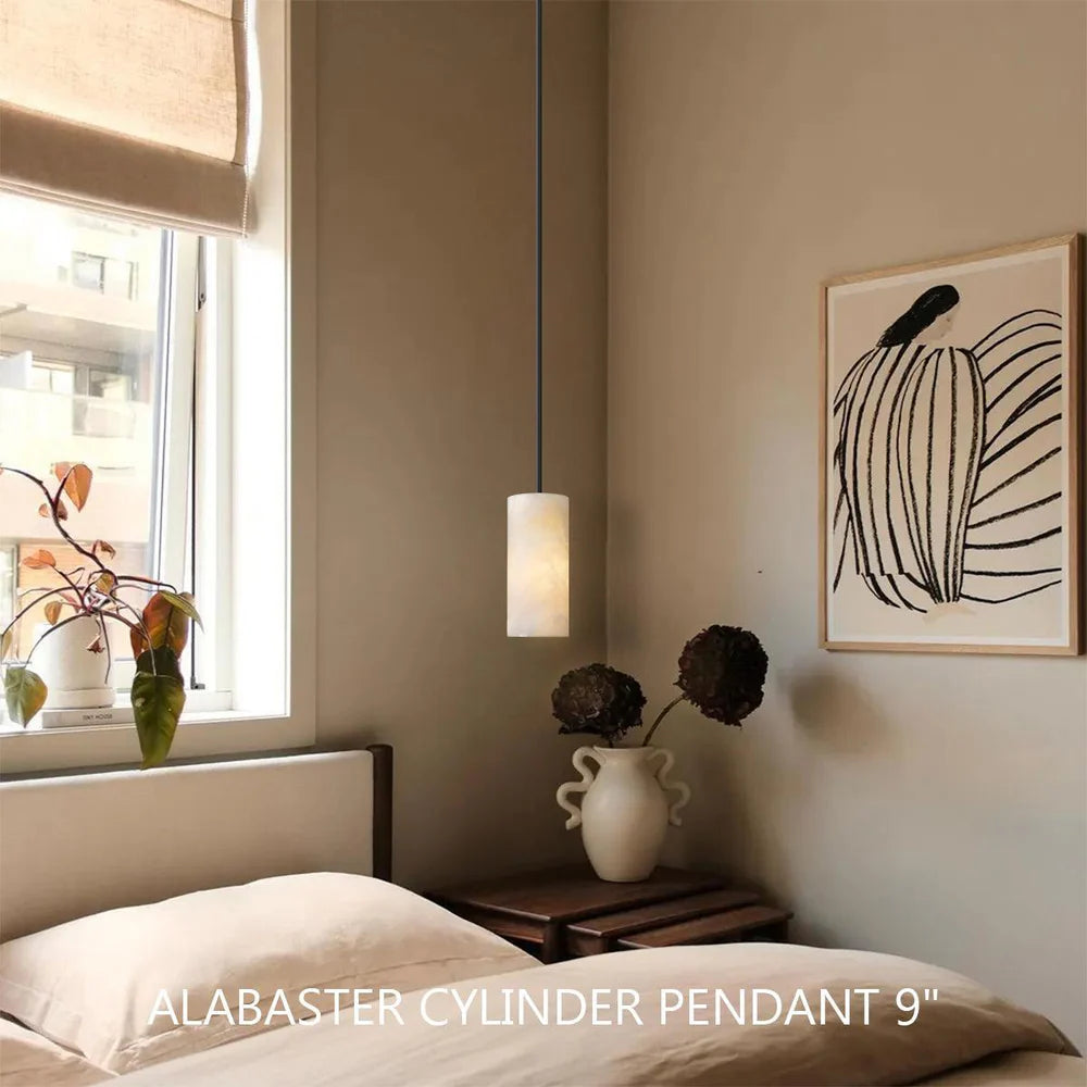 Hand Carved Alabaster Cylinder Pendant