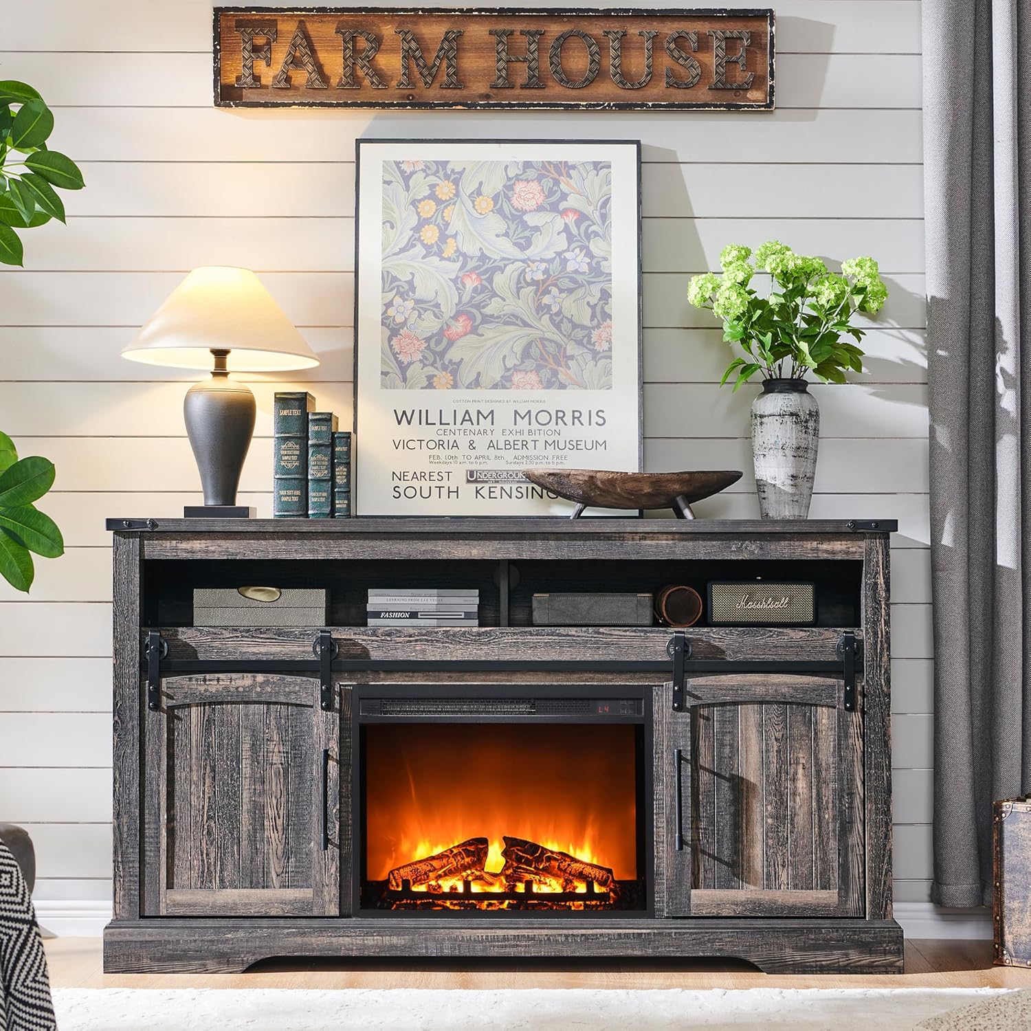 OKD Farmhouse Fireplace TV Stand for 70+ Inch TV