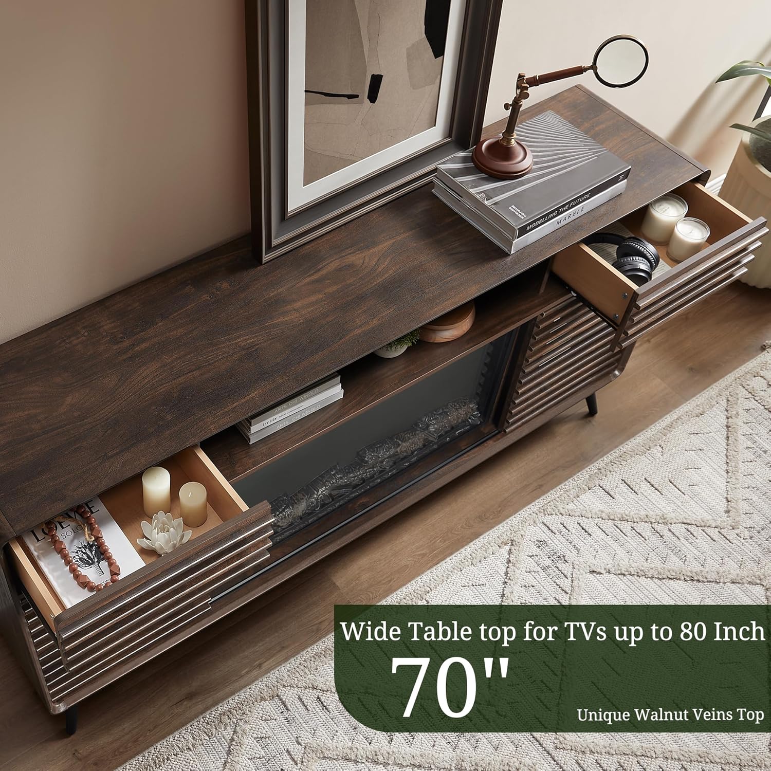 RedLemon Mid Century Modern Fireplace TV Stand for 80 Inch TV
