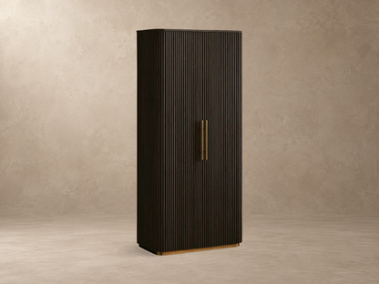 Tall Reeded Oak Storage Cabinet with Doors
