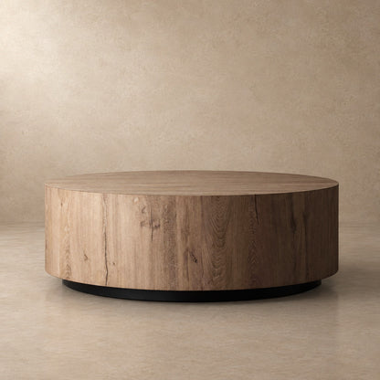 Oak Wood Round Plinth Coffee Table