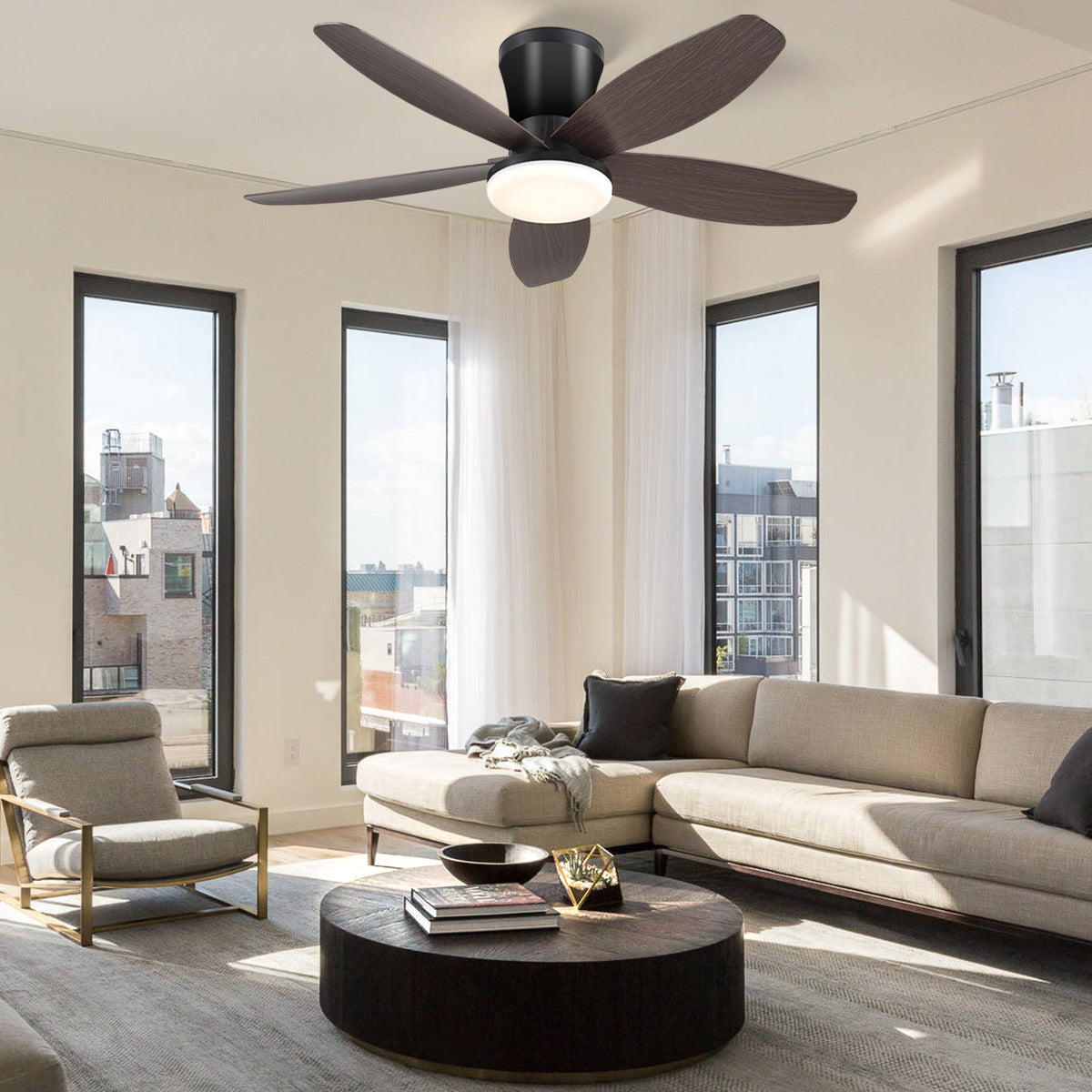 Indoor/Outdoor Recessed Black Ceiling Fan Light